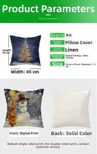Detailed size guide and specifications for 45x45cm Christmas linen cushion cover prints