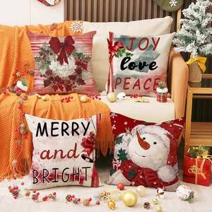 Christmas Linen Throw Pillow Covers Decorative Cushion Case For Sofa Living Room Snowman Wreath Printed Holiday Home Decor Festive Gift