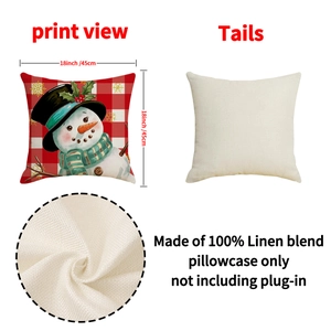 Christmas snowman pattern pillowcase in 18-inch red white linen blend fabric