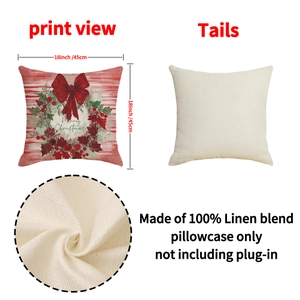 Christmas linen pillowcase set 18x18 inch with red festive wreath and snowman print