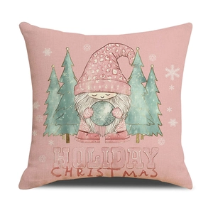 Rosa Kissenbezug mit festlichem Wichtel-Druck und Schneeflocken-Design für Weihnachten