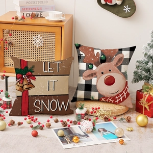 Christmas linen pillow set with reindeer and Let It Snow prints for holiday home decor