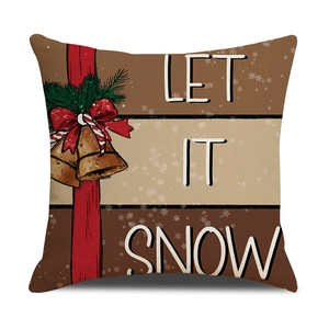 Christmas linen pillowcase with snowman and bells print on a white background