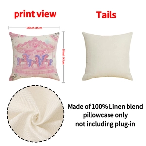 Pink carousel unicorn Christmas linen pillowcase set for sofa decor, 45x45cm square size