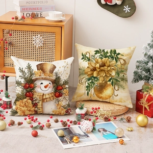 Christmas decorative throw pillow covers set with snowman and floral patterns for sofa