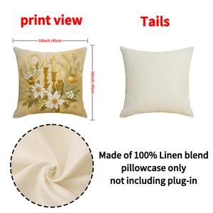 Christmas pillow cover with golden candle and pine patterns, 18x18 inch linen blend
