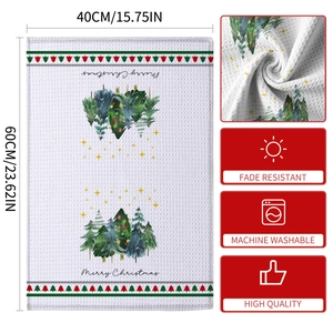 White Christmas waffle kitchen towel with tree print and Merry Christmas text 40x60cm