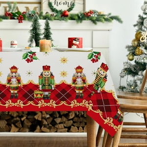 Nappe Rectangulaire Imprimé Casse-Noisette et Sapin de Noël Nappe de Table Festive à Carreaux Buffalo pour Cuisine Salle à Manger