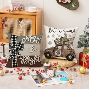 2-Pack Christmas linen pillow covers with Merry & Bright and Let It Snow prints