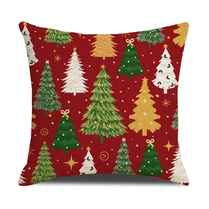 Federa natalizia rossa con motivi ad albero e stelle dorate per decorazione festiva divano
