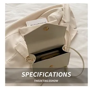 Detail view showing internal capacity for phone and wallet in beige square crossbody bag