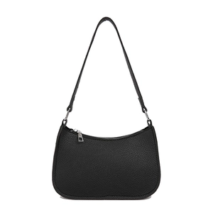 Minimalist black lychee texture underarm bag with sleek metal zipper and shoulder strap