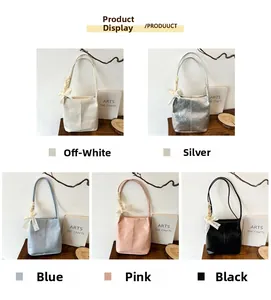 Lace bow hobo bucket bags collection in off-white, silver, blue, pink, and black