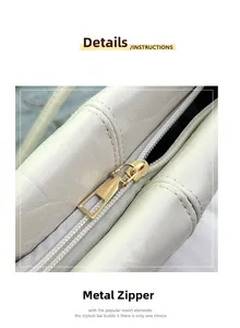 Detail of premium gold metal zipper and crocodile pattern leather on white shoulder bag