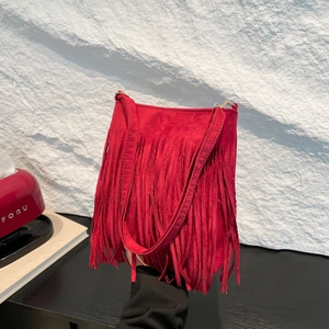 Women Bohemian Faux Suede Tassel Crossbody Bag Large Capacity Retro PU Fringe Shoulder Bag Small Square Bag Handbag