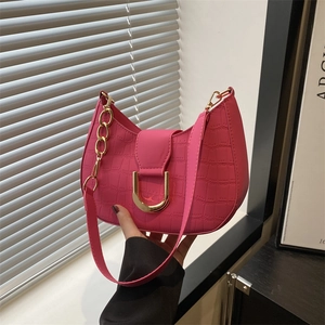 Borsa Sottobraccio in Pelle PU a Motivo Coccodrillo Stile Francese per Donna Borsa a Tracolla a Mezzaluna con Fibbia a Catena Oro