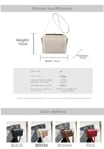 Detailed size specifications for the small PU leather handbag with 17x12x10cm dimensions