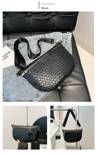 Close-up of black quilted weave chest bag featuring premium texture and gold metal zipper
