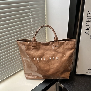 Large Capacity Waterproof PVC DuPont Paper Tote Bag For Women Fashion Transparent Jelly Handbag Crinkled Texture Commuter Shoulder Bag