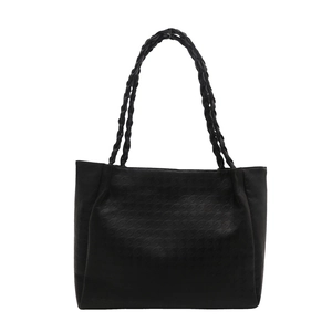 Borsa tote nera minimalista con rilievo pied de poule e manico intrecciato