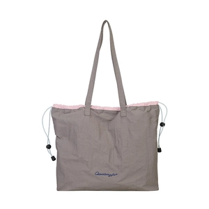 Sac fourre-tout léger en nylon gris avec fermeture à cordon rose et grande capacité