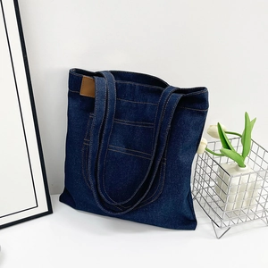Large Capacity Denim Tote Bag For Women Vintage Contrast Stitching Shoulder Bag Casual Daily Commuter Denim Handbag