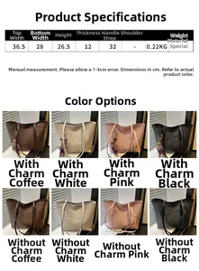 Detailed size guide and color options for the geometric pattern tote bag with rabbit charm