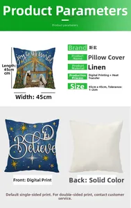 Detailed comparison of front and back of the Christmas linen pillowcase with 45x45cm size
