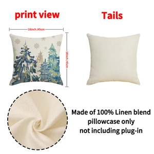 Housse de coussin en lin avec sapin de Noël aquarelle pour décoration de canapé