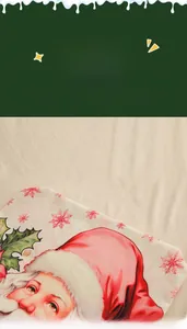 Detail of digital printed Christmas chair cover showing Santa Claus and linen texture