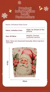 Christmas chair cover detail showing linen material with Santa Claus print 49x58cm