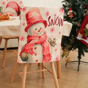 Christmas snowman printed linen chair cover for festive indoor dining room decor