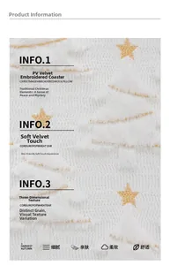 Detail of white PV velvet placemat featuring 3D embroidered Christmas tree and gold stars