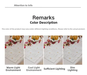 Detail of Christmas table mat with gold star and tree embroidery under various lighting