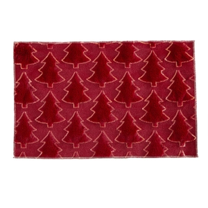 Christmas table mat with red velvet fabric and golden embroidered 3D Christmas trees