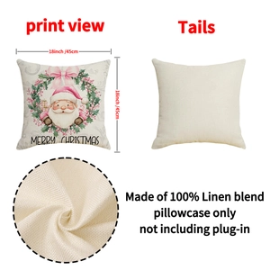 Housses de coussin de Noël roses en lin avec Père Noël et couronnes de 45x45 cm