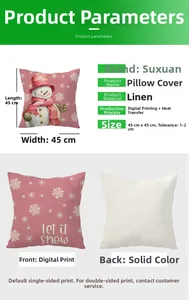 Detail of 45x45cm linen Christmas pillowcase with Let It Snow snowman print design