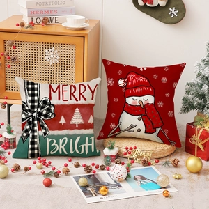 Christmas snowman pillow cover set with Merry Bright text for festive sofa home decoration