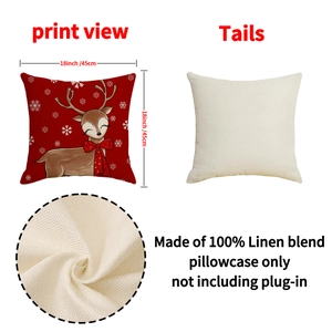 Christmas snowman reindeer linen throw pillow cover with festive red graphic print