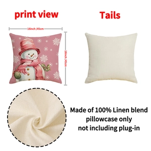 Pink Christmas snowman pillow case in linen blend, 18x18 inch decorative cushion cover
