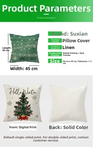 Détails des housses de coussin de Noël 45x45cm en lin avec impression et dos uni