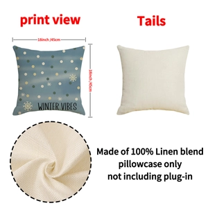 Housse de coussin Noël en lin avec imprimé flocon et détails de tissu, 45 x 45 cm