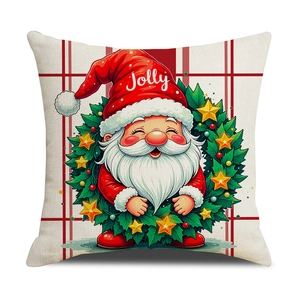 Christmas Santa pillowcase with Jolly red hat and festive green wreath decoration