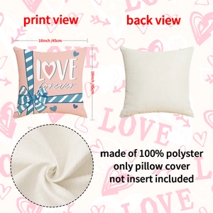 Federa rosa Love Forever con cuore e fiocco, poliestere effetto lino, misura 45x45 cm