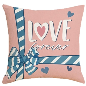 Fodera per cuscino rosa di San Valentino con nastri a cuore e testo Love forever