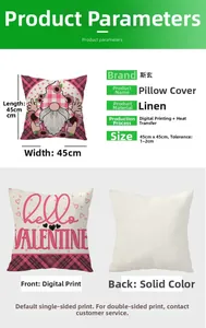 Linen Valentine cushion cover 45x45cm with hello VALENTINE print and gnome detail