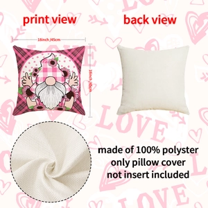 Linen Valentine's Day gnome heart pillow case 18x18 inch square cushion cover decoration