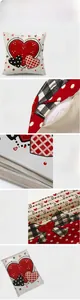 Detail of linen Valentine's Day cushion cover with Love prints and hidden zipper