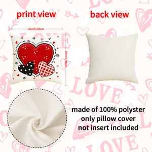 Valentine Love Heart Pillow Cover 18x18 inch, linen texture polyester decorative cushion case