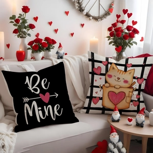 Valentine's Day heart pillow cases featuring cute cartoon cat print for home decoration